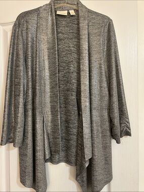 Chico's Heather Gray Open-Front Waterfall Cardigan